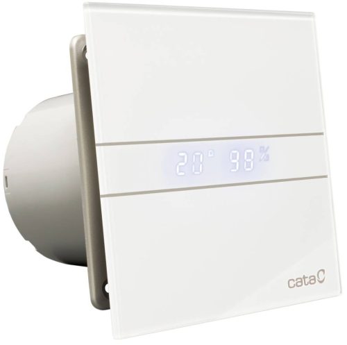 Cata E-150GTH ventilátor üveg előlappal, utószellőztető, alapszellőztető és páraérzékelő funkcióval, fehér