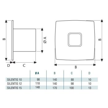   Cata Silentis 10 Timer Inox (Low Noise) ventilátor utószellőztető funkcióval, pillangószeleppel