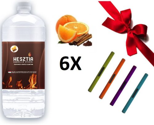 HESZTIA Bioetanol 1,9 L Narancs-Fahéj - 6db - Ajándék színes gyújtópálcával 