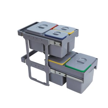   EKOTECH - Beépíthető hulladékgyűjtő TANDEM SHORT 40 - 2x15 liter + 1x12 liter + 2x5 liter