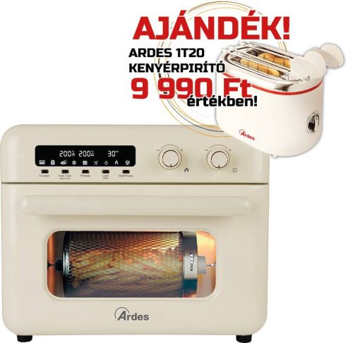 ARDES ARFRYA02W 30 literes Air Fryer forrólevegős sütő, olajsütő - forgókosárral ajándék ARDES 1T20 kenyérpirítóval