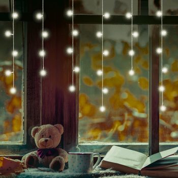   Home KAF 50C LED/WW LED-es fényfüggöny, 0,81 m / 50 db melegfehér LED,  fehér vezeték, álló fényű, hálózati adapter, beltéri kivitel