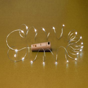   Home MLD 20/WW micro LED-es fényfüzér, 2 m / 20 db melegfehér micro LED, állófényű, átlátszó vezeték, gombelemes, dugó alakú elemtartó, beltéri kivitel