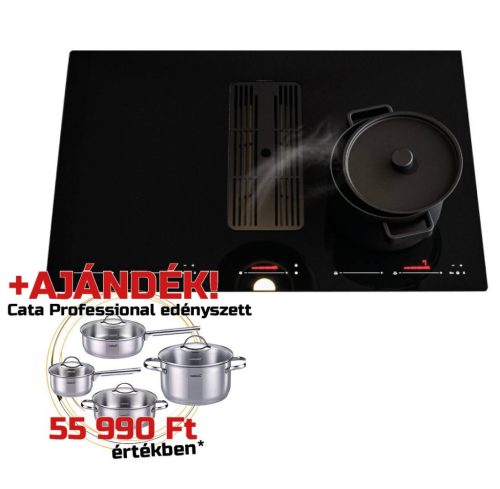 SIRIUS - Beépíthető indukciós főzőlap beépített elszívóval S-DDH6 78 cm + CATA - PROFESSIONAL edényszett
