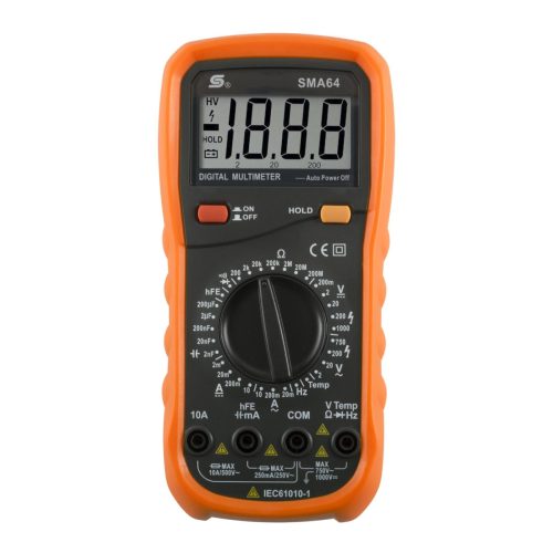 Home SMA 64 digitális multiméter, egyenfeszültség, váltófeszültség, egyenáram, váltóáram, ellenállás, hőmérséklet mérése