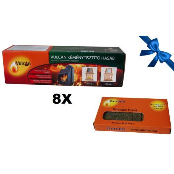   Vulcan Kéménytisztító hasáb csomag ajándék Korona tűzgyújtó kockával
