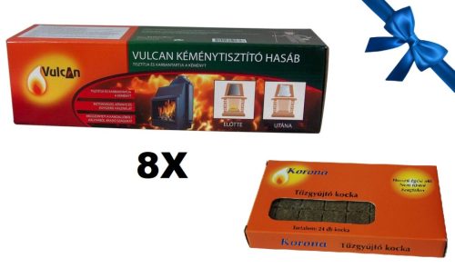 Vulcan Kéménytisztító hasáb csomag ajándék Korona tűzgyújtó kockával